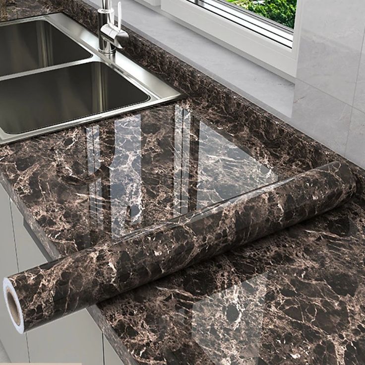 Self-Adhesive Kitchen Marble Sheet- Waterproof Heat Resistant Sheet for Living Room, Bathroom, Kitchen Countertops, Wall – Anti Oil And Heat Resistant Wallpaper Black Sheet ( 60 x 200 Cm )