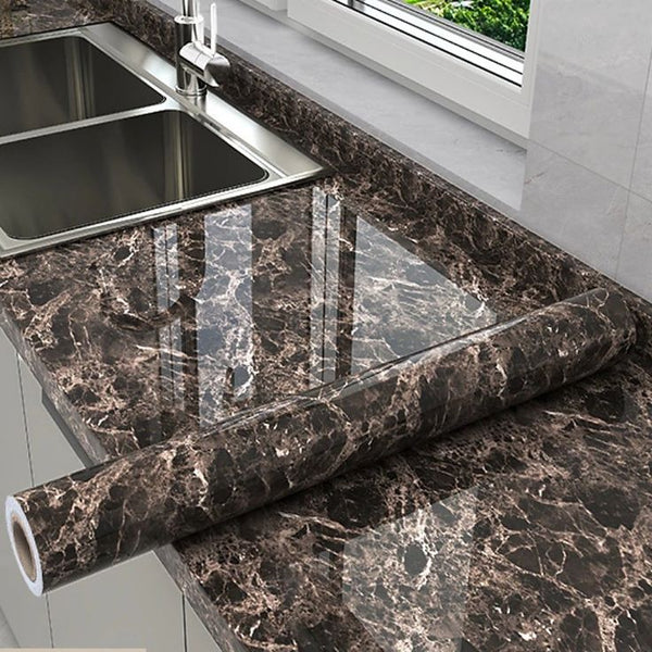 Self-Adhesive Kitchen Marble Sheet- Waterproof Heat Resistant Sheet for Living Room, Bathroom, Kitchen Countertops, Wall â€“ Anti Oil And Heat Resistant Wallpaper Black Sheet ( 60 x 200 Cm )