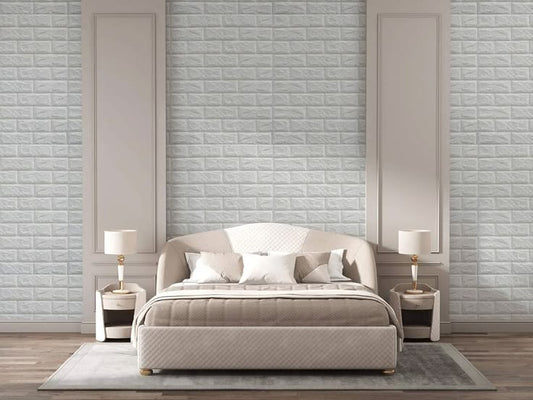 3D Wall Panel Sticker – 70x77cm (5.6 Sq.Ft) | White color Faux Brick Wallpaper | Waterproof Self-Adhesive Wall Decor for Bedroom, Living Room, Home